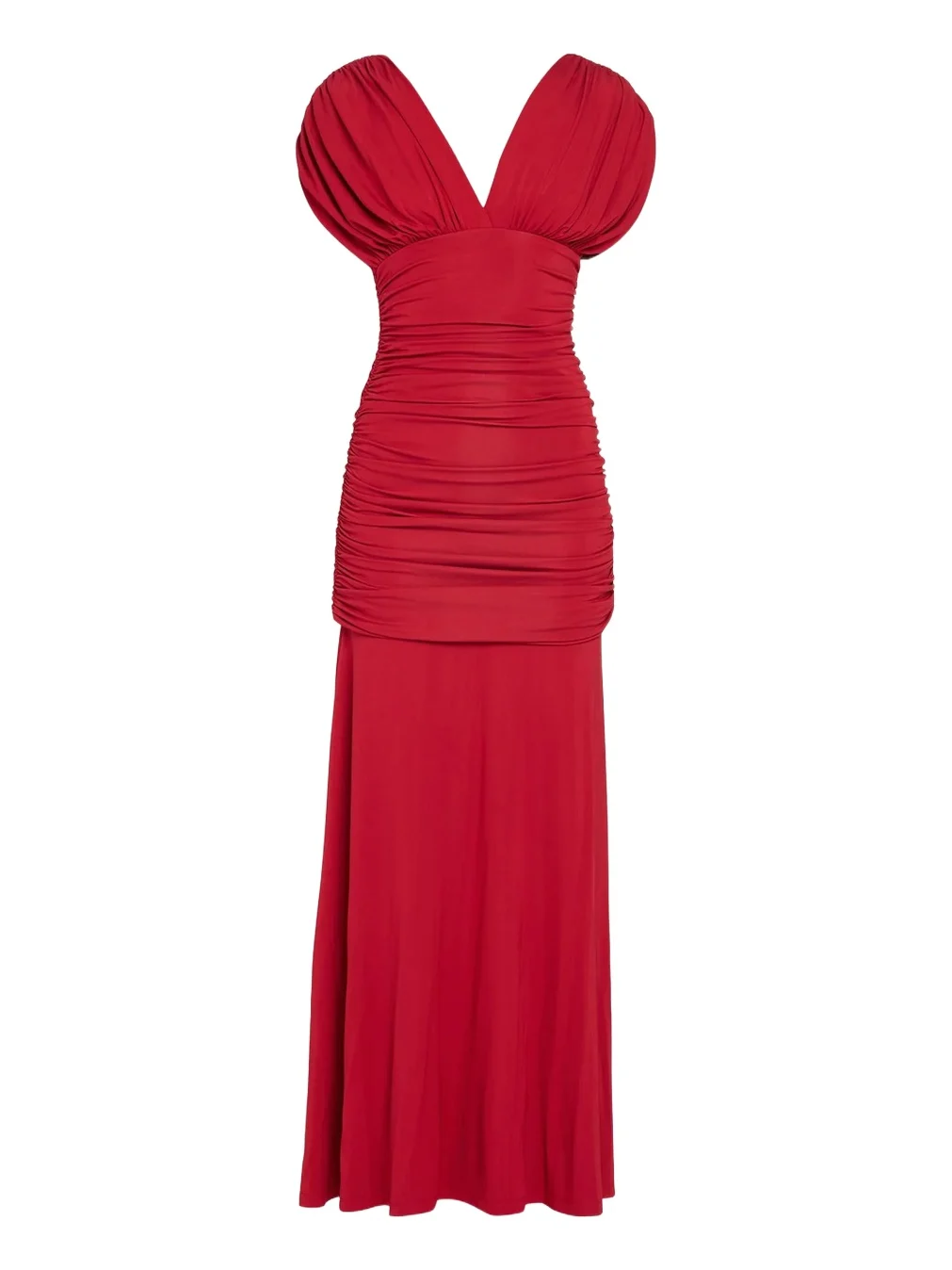 Norvelle Ruched Cap-Sleeve Gown