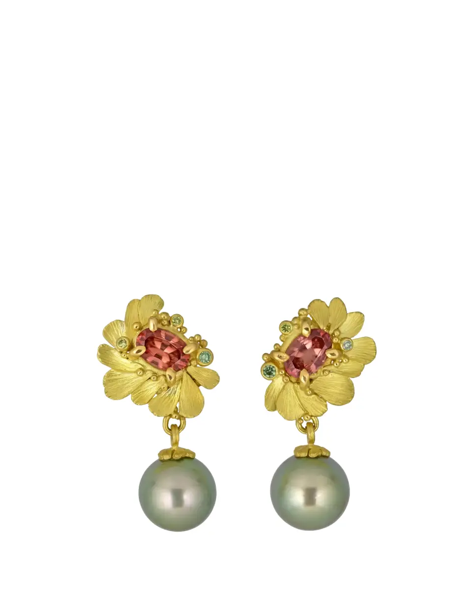 Lene Vibe 18K Gold Diamond and Pearl Multi-Petal Earrings | Thumbnail 2