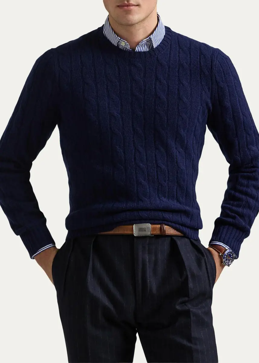 Polo Ralph Lauren Men's The Iconic Cable-Knit Cashmere Sweater | Thumbnail 4