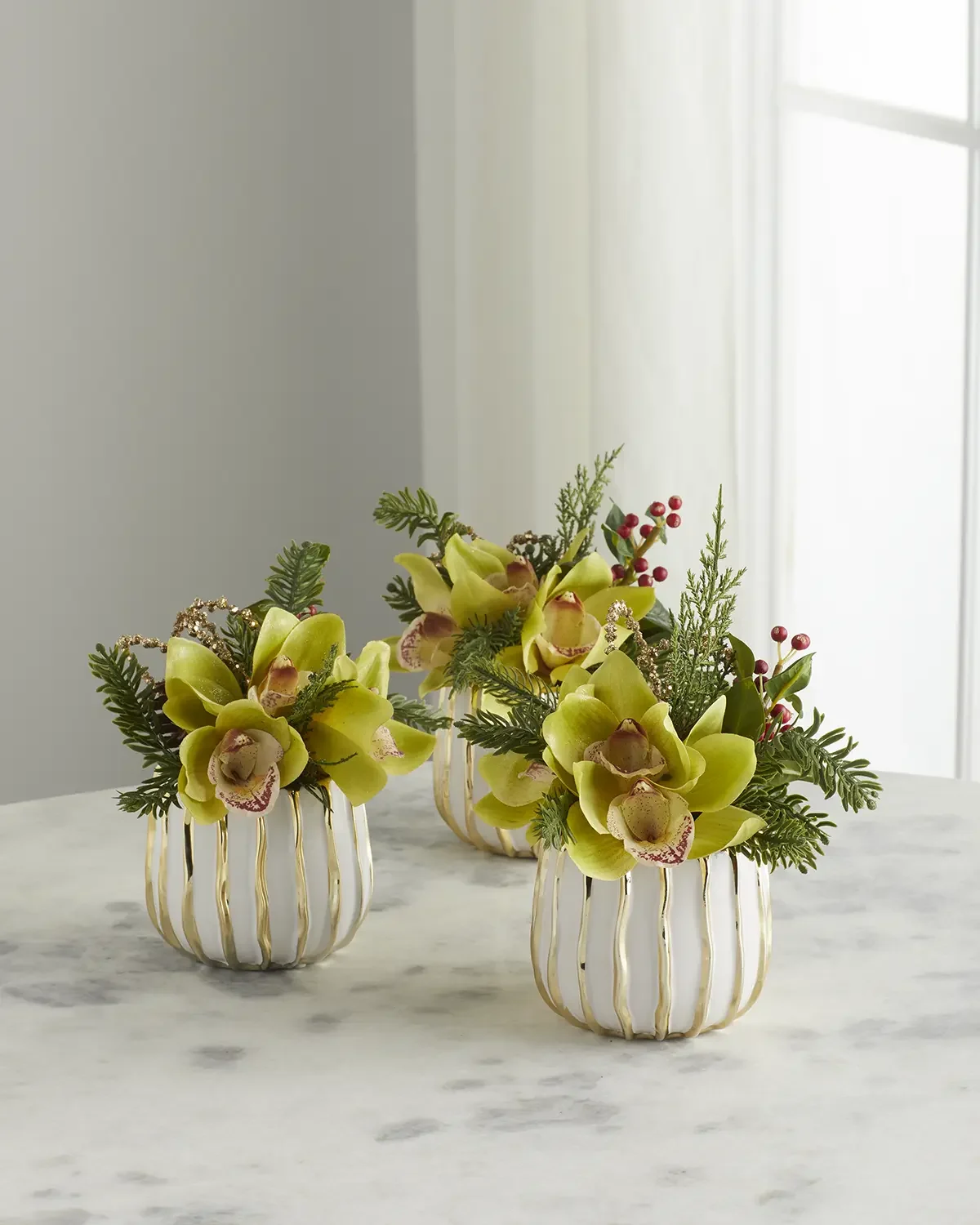 T & C Floral Company Pave Christmas Orchids, Set of 3