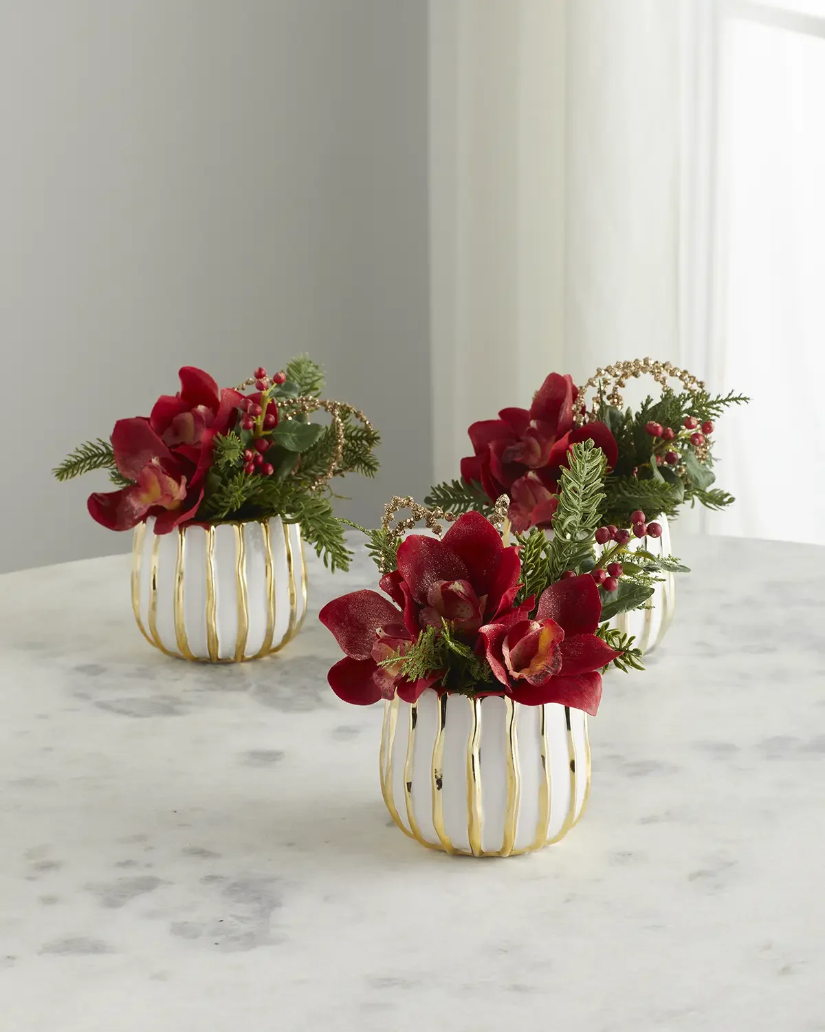 T & C Floral Company Pave Christmas Orchids, Set of 3
