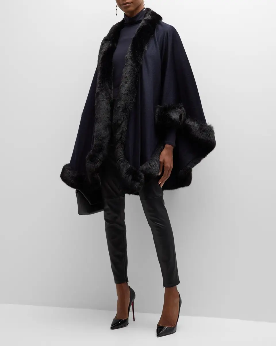 Sofia Cashmere Cashmere Cape With Faux Fur Trim | Thumbnail 2 Sofia Cashmere Cashmere Cape With Faux Fur Trim | Thumbnail 2