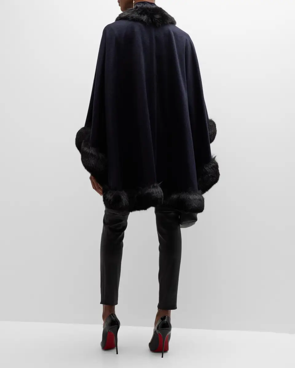 Sofia Cashmere Cashmere Cape With Faux Fur Trim | Thumbnail 3 Sofia Cashmere Cashmere Cape With Faux Fur Trim | Thumbnail 3