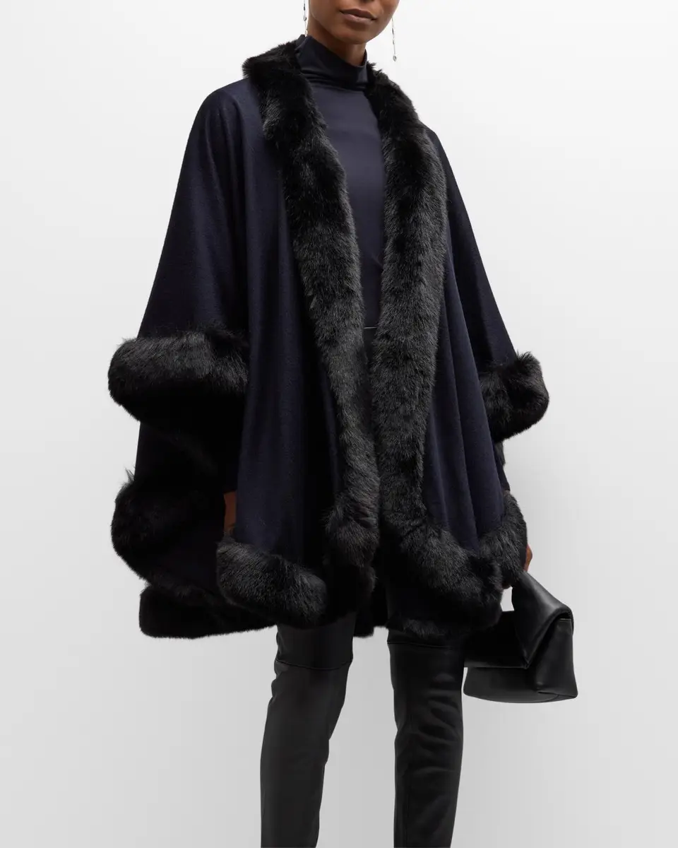 Sofia Cashmere Cashmere Cape With Faux Fur Trim | Thumbnail 4 Sofia Cashmere Cashmere Cape With Faux Fur Trim | Thumbnail 4