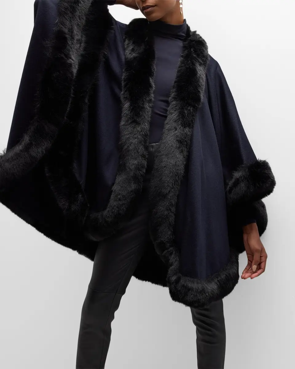 Sofia Cashmere Cashmere Cape With Faux Fur Trim | Thumbnail 7 Sofia Cashmere Cashmere Cape With Faux Fur Trim | Thumbnail 7