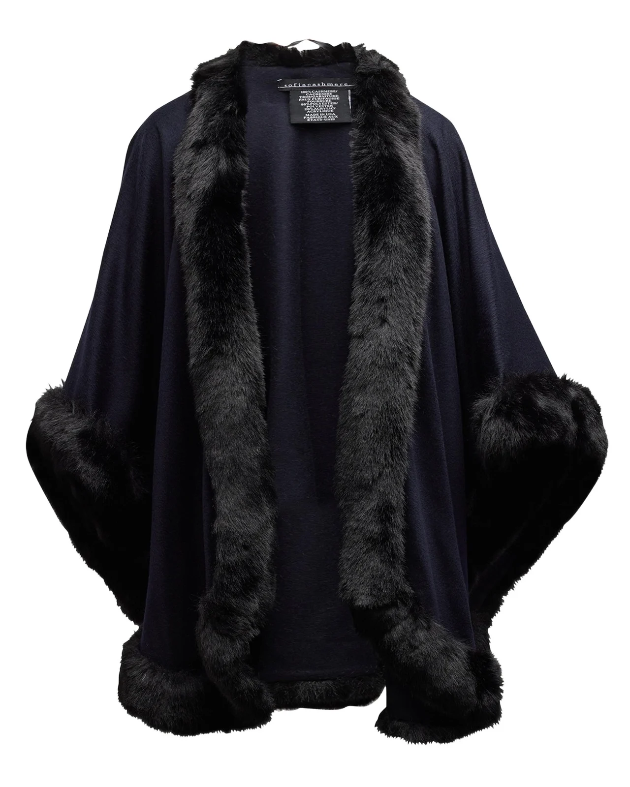 Cashmere Cape With Faux Fur Trim Cashmere Cape With Faux Fur Trim