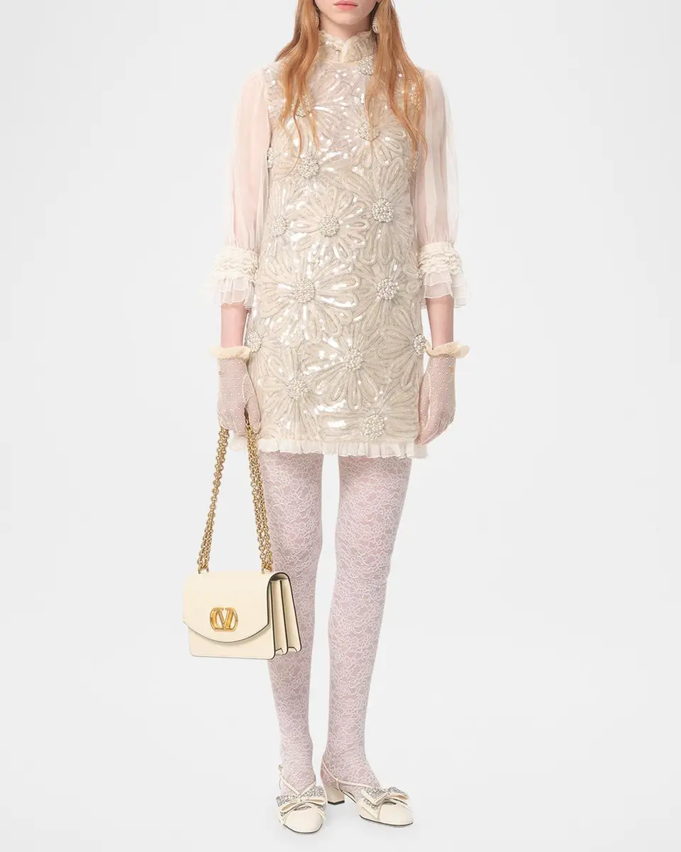 Valentino Garavani Floral Sequined Sheer Lace-Sleeve Mini Dress | Thumbnail 2 Valentino Garavani Floral Sequined Sheer Lace-Sleeve Mini Dress | Thumbnail 2