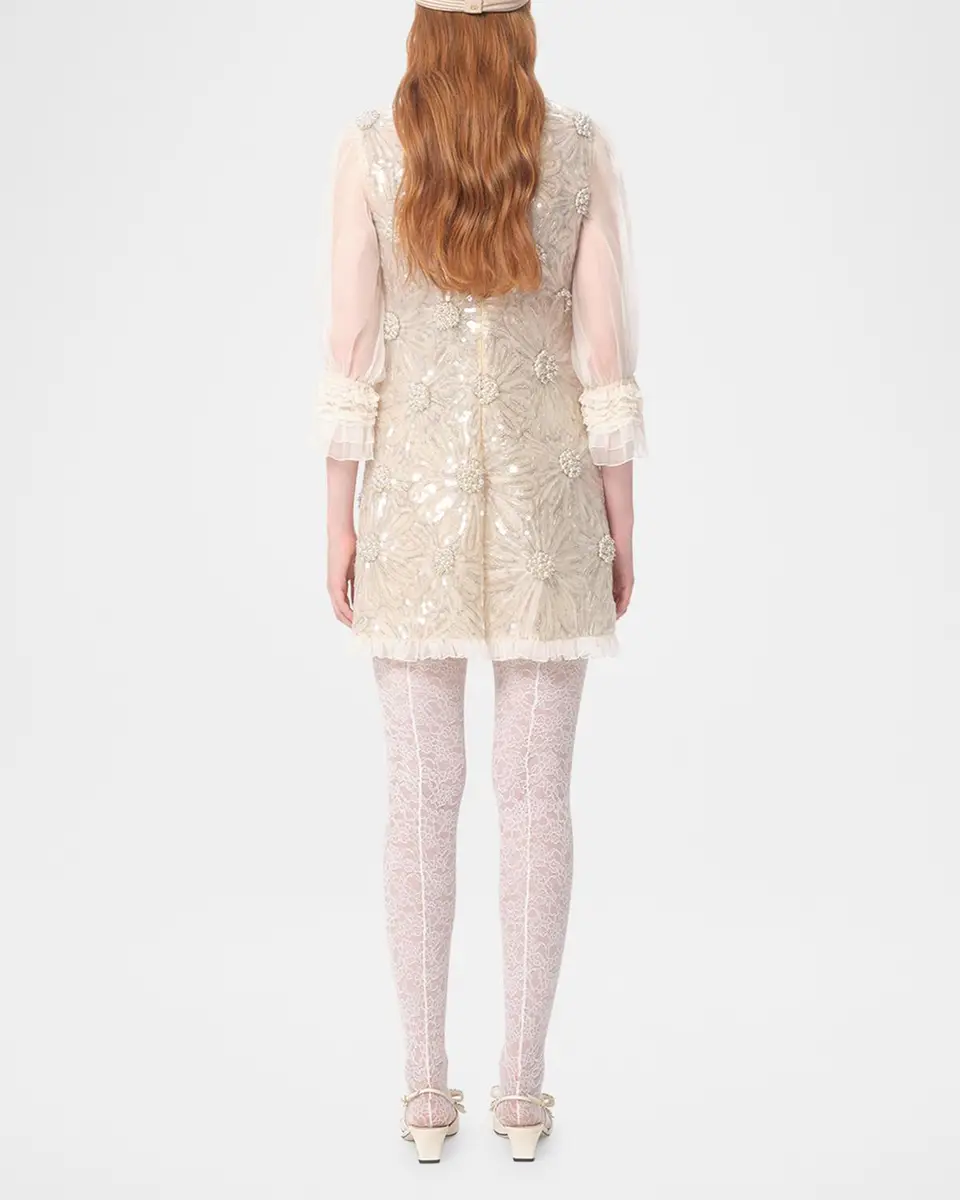 Valentino Garavani Floral Sequined Sheer Lace-Sleeve Mini Dress | Thumbnail 3 Valentino Garavani Floral Sequined Sheer Lace-Sleeve Mini Dress | Thumbnail 3