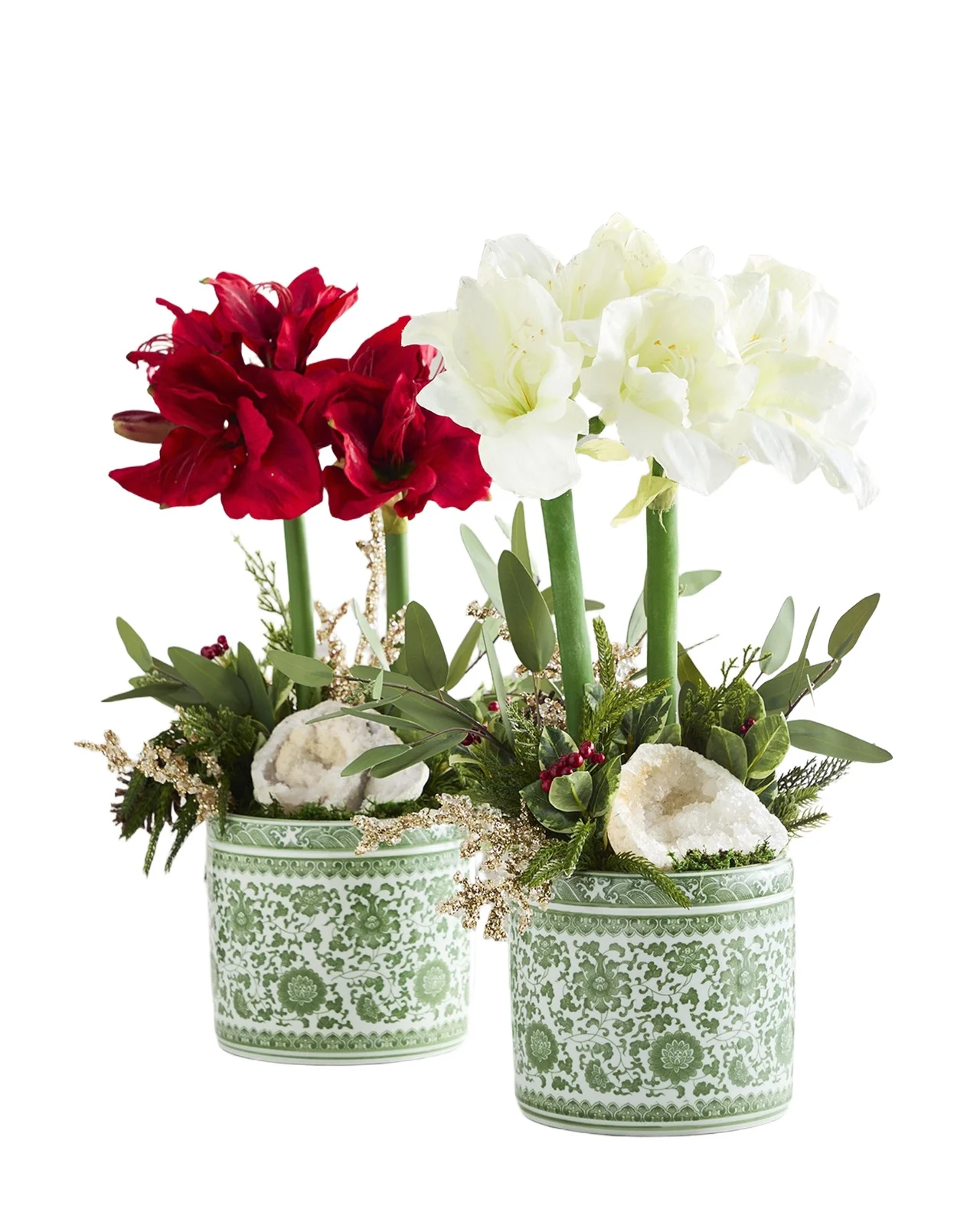 T & C Floral Company Double Amaryllis 19" Faux Floral Arrangement in Ceramic Pot