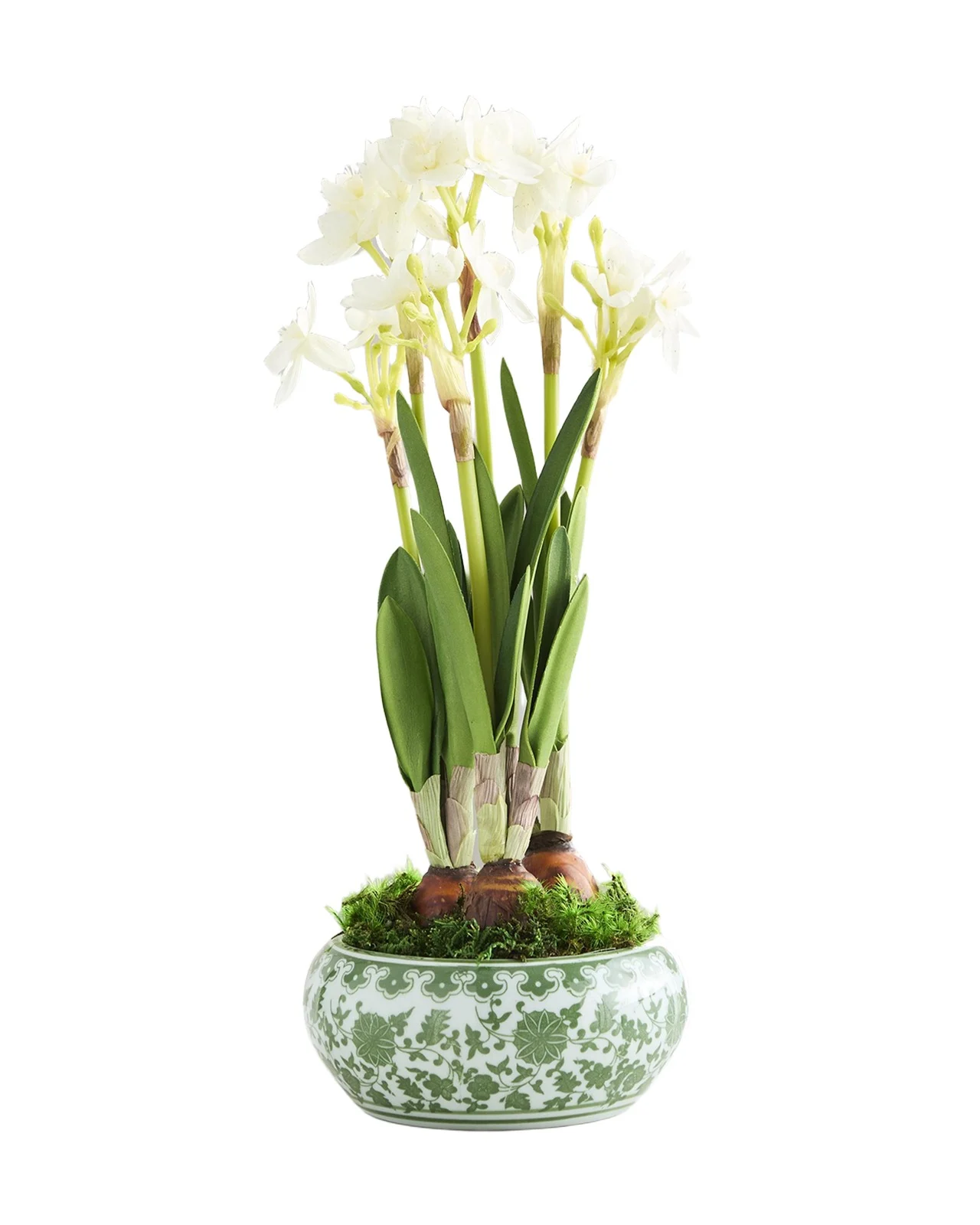 T & C Floral Company Christmas Paperwhite Narcissus 13" Faux Floral Arrangement in Ceramic Bowl