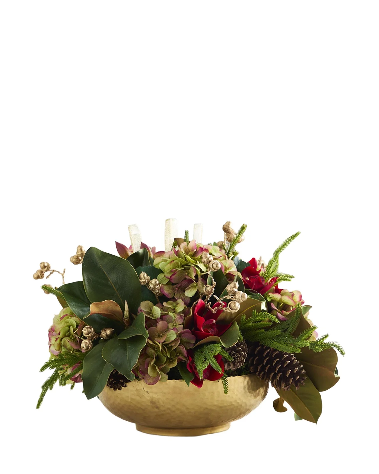 T & C Floral Company Christmas 22" Faux Floral Arrangement in Metal Bowl
