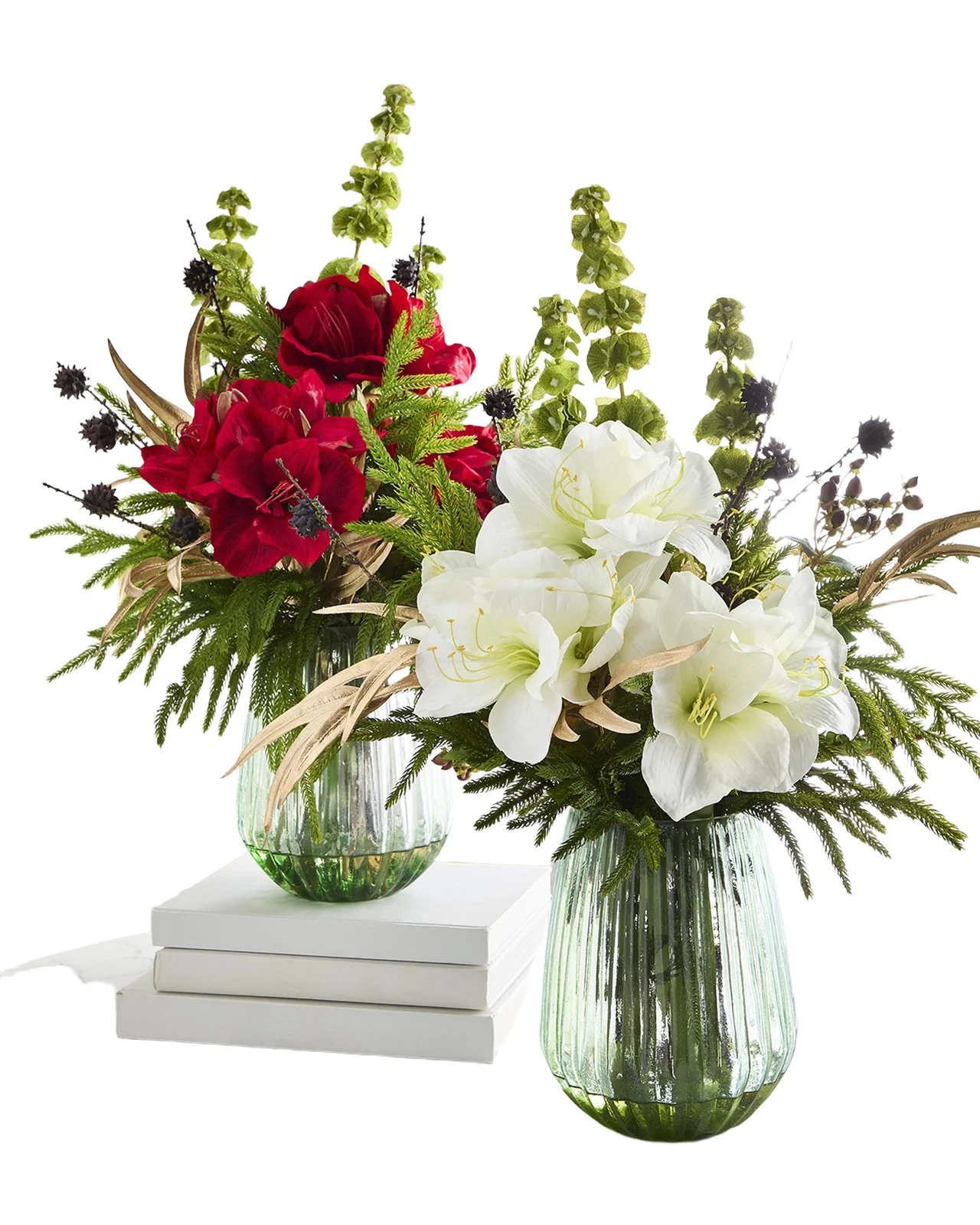 T & C Floral Company Christmas 27" Faux Floral Arrangement in Green Glass Vase