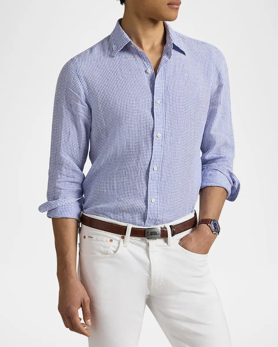 Polo Ralph Lauren Men's Classic-Fit Checked Linen Sport Shirt | Thumbnail 4 Polo Ralph Lauren Men's Classic-Fit Checked Linen Sport Shirt | Thumbnail 4