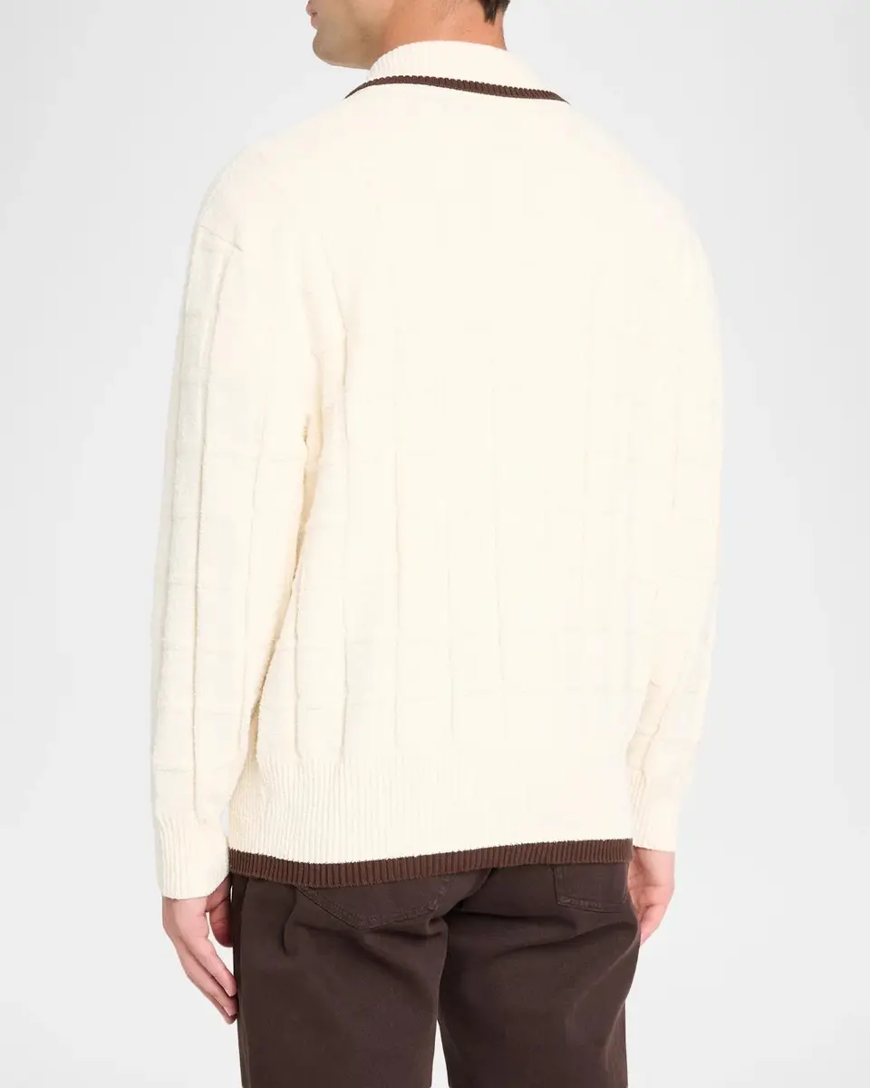 Scotch & Soda Men's Grid Knit Tipped Polo Cardigan | Thumbnail 3 Scotch & Soda Men's Grid Knit Tipped Polo Cardigan | Thumbnail 3