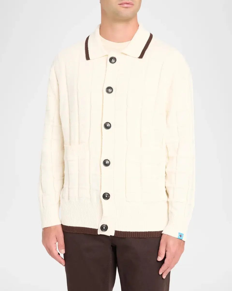 Scotch & Soda Men's Grid Knit Tipped Polo Cardigan | Thumbnail 4 Scotch & Soda Men's Grid Knit Tipped Polo Cardigan | Thumbnail 4