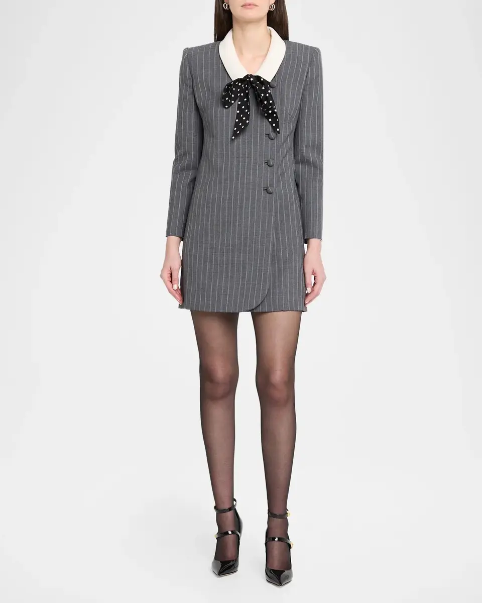 Valentino Garavani Polka-Dot Bow Pinstripe Wool Blazer Mini Dress | Thumbnail 2 Valentino Garavani Polka-Dot Bow Pinstripe Wool Blazer Mini Dress | Thumbnail 2