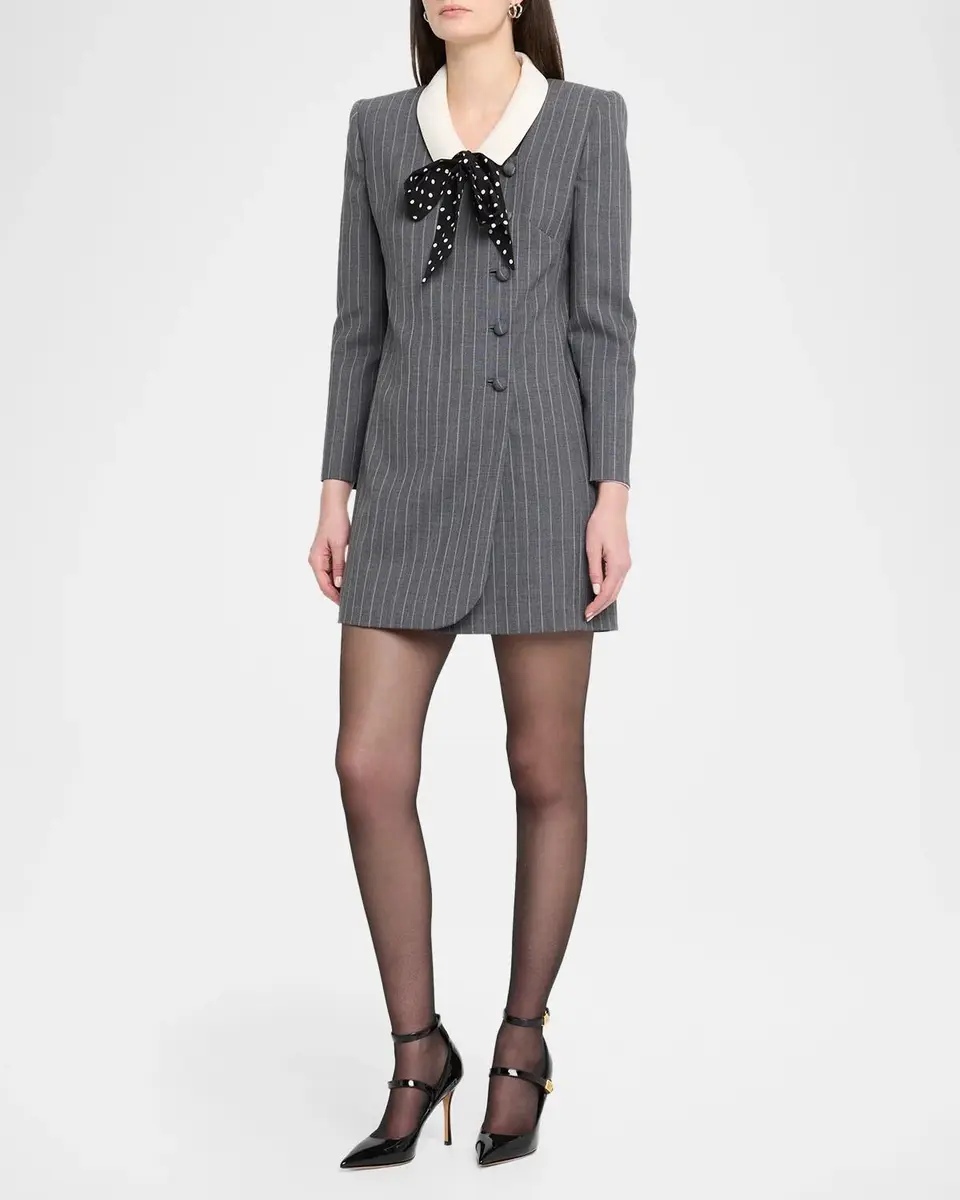 Valentino Garavani Polka-Dot Bow Pinstripe Wool Blazer Mini Dress | Thumbnail 4 Valentino Garavani Polka-Dot Bow Pinstripe Wool Blazer Mini Dress | Thumbnail 4
