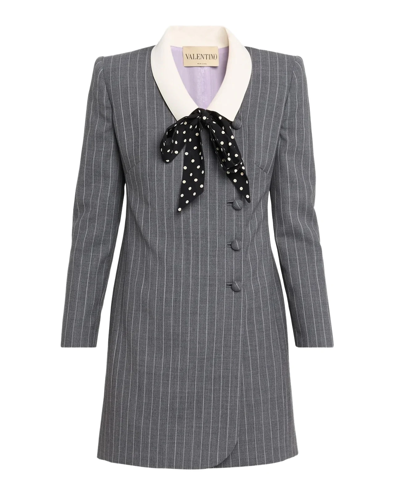 Valentino Garavani Polka-Dot Bow Pinstripe Wool Blazer Mini Dress