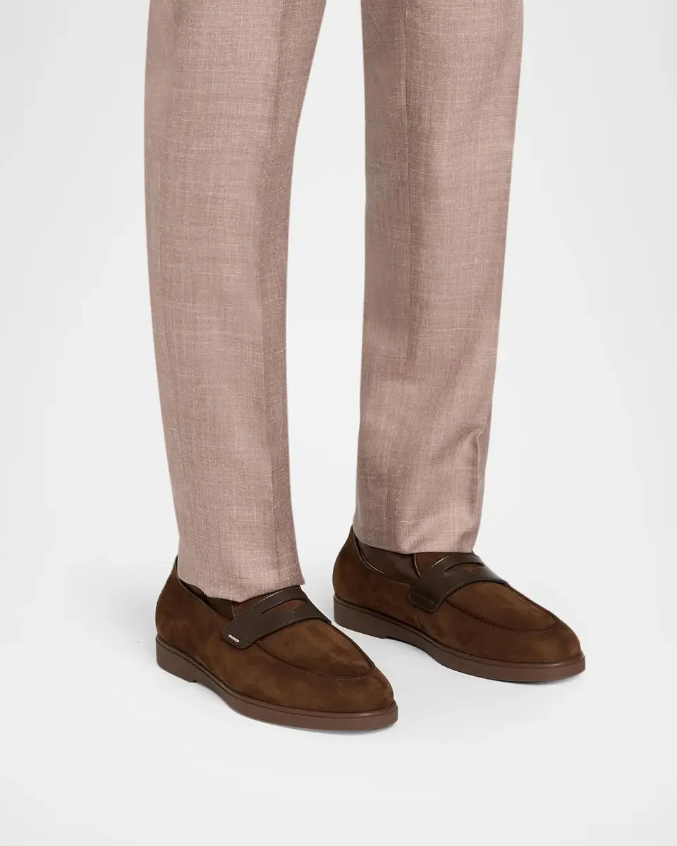 Giuseppe Zanotti Men's Suede Leather-Trim Penny Loafers | Thumbnail 2
