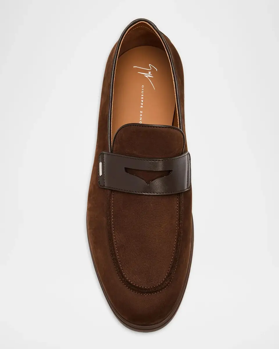 Giuseppe Zanotti Men's Suede Leather-Trim Penny Loafers | Thumbnail 6