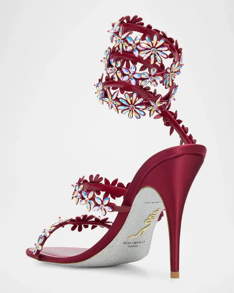 René Caovilla 100mm Floral Crystal Satin Ankle-Wrap Sandals | Thumbnail 4 René Caovilla 100mm Floral Crystal Satin Ankle-Wrap Sandals | Thumbnail 4