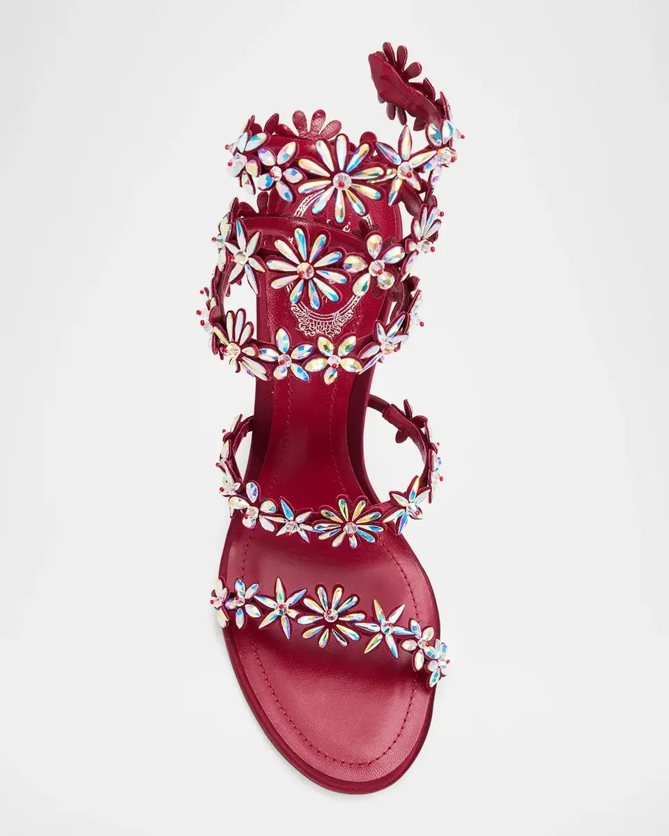 René Caovilla 100mm Floral Crystal Satin Ankle-Wrap Sandals | Thumbnail 6 René Caovilla 100mm Floral Crystal Satin Ankle-Wrap Sandals | Thumbnail 6