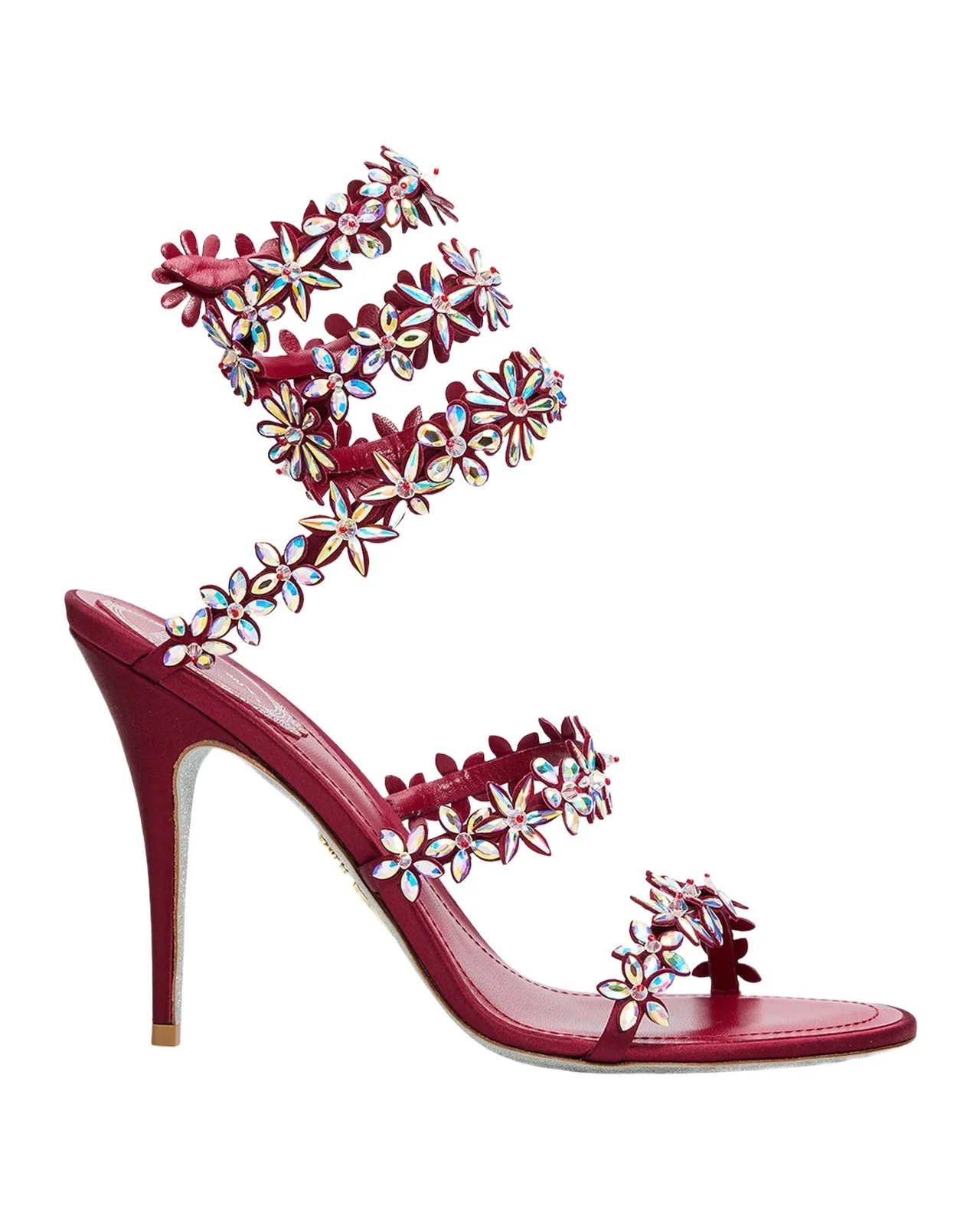 100mm Floral Crystal Satin Ankle-Wrap Sandals 100mm Floral Crystal Satin Ankle-Wrap Sandals