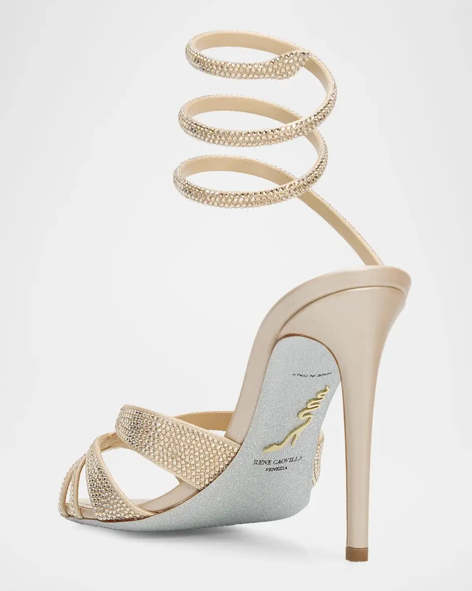 René Caovilla 105mm Embellished Satin Snake-Wrap Sandals | Thumbnail 4 René Caovilla 105mm Embellished Satin Snake-Wrap Sandals | Thumbnail 4