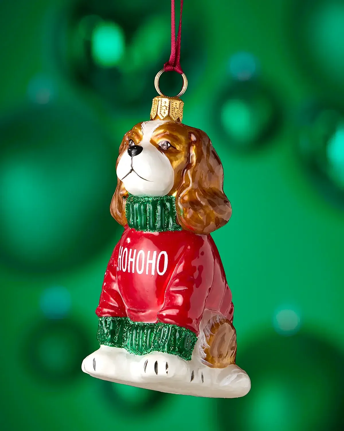 Joy To The World Collectibles Blenheim Cavalier King Charles Spaniel in "Ho Ho Ho" Sweater Christmas Ornament