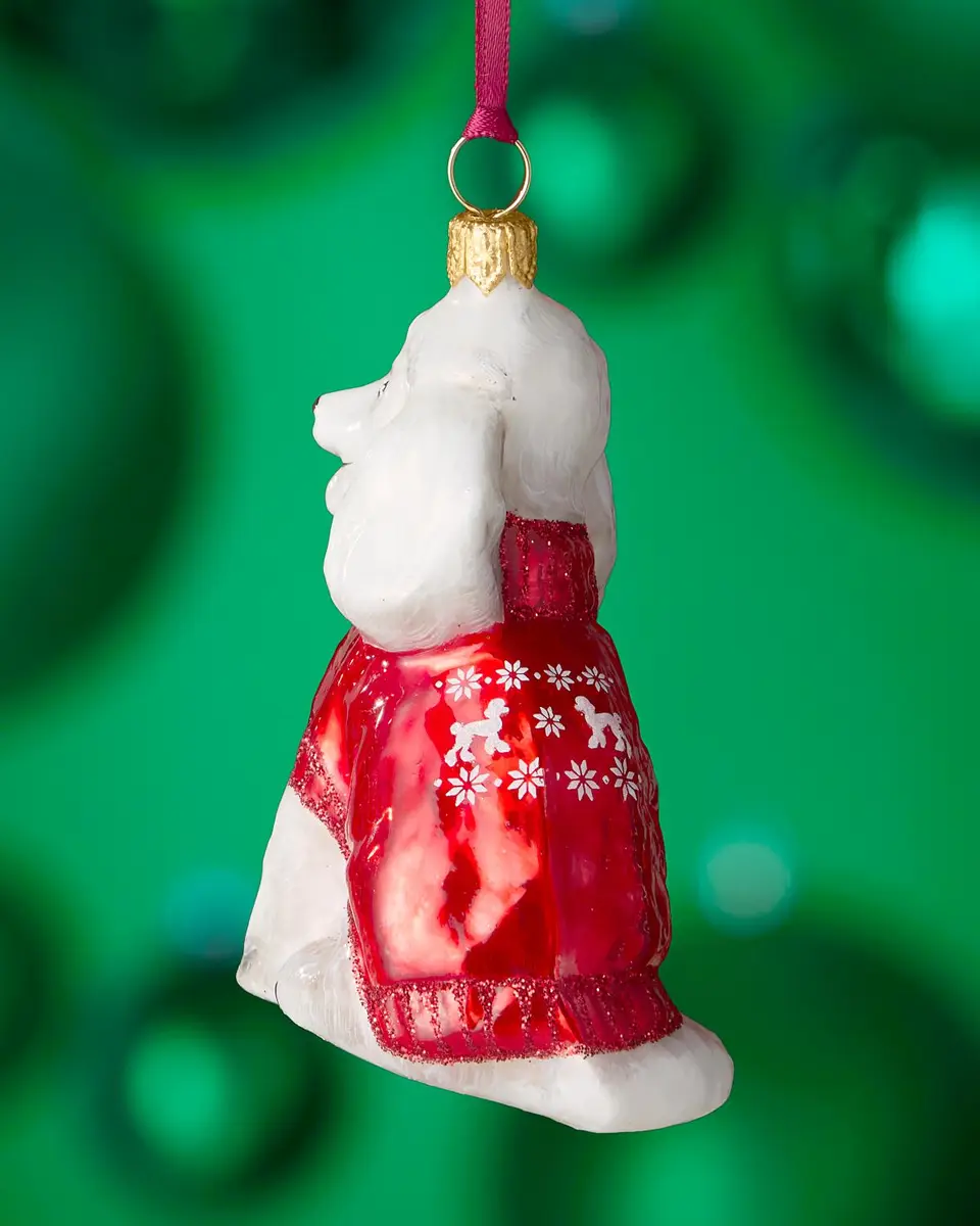 Joy To The World Collectibles White Poodle in Red Nordic Sweater Christmas Ornament | Thumbnail 2