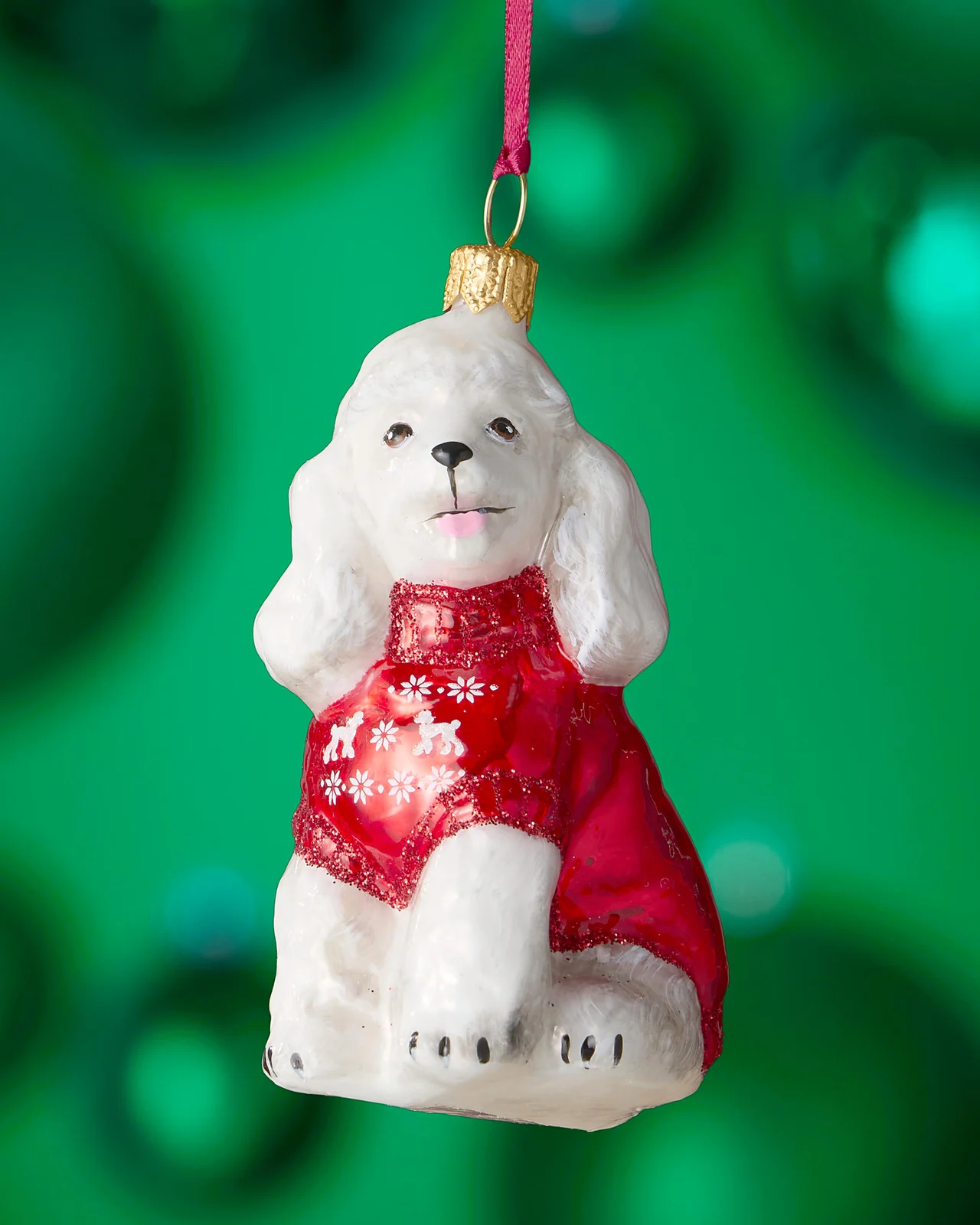 Joy To The World Collectibles White Poodle in Red Nordic Sweater Christmas Ornament