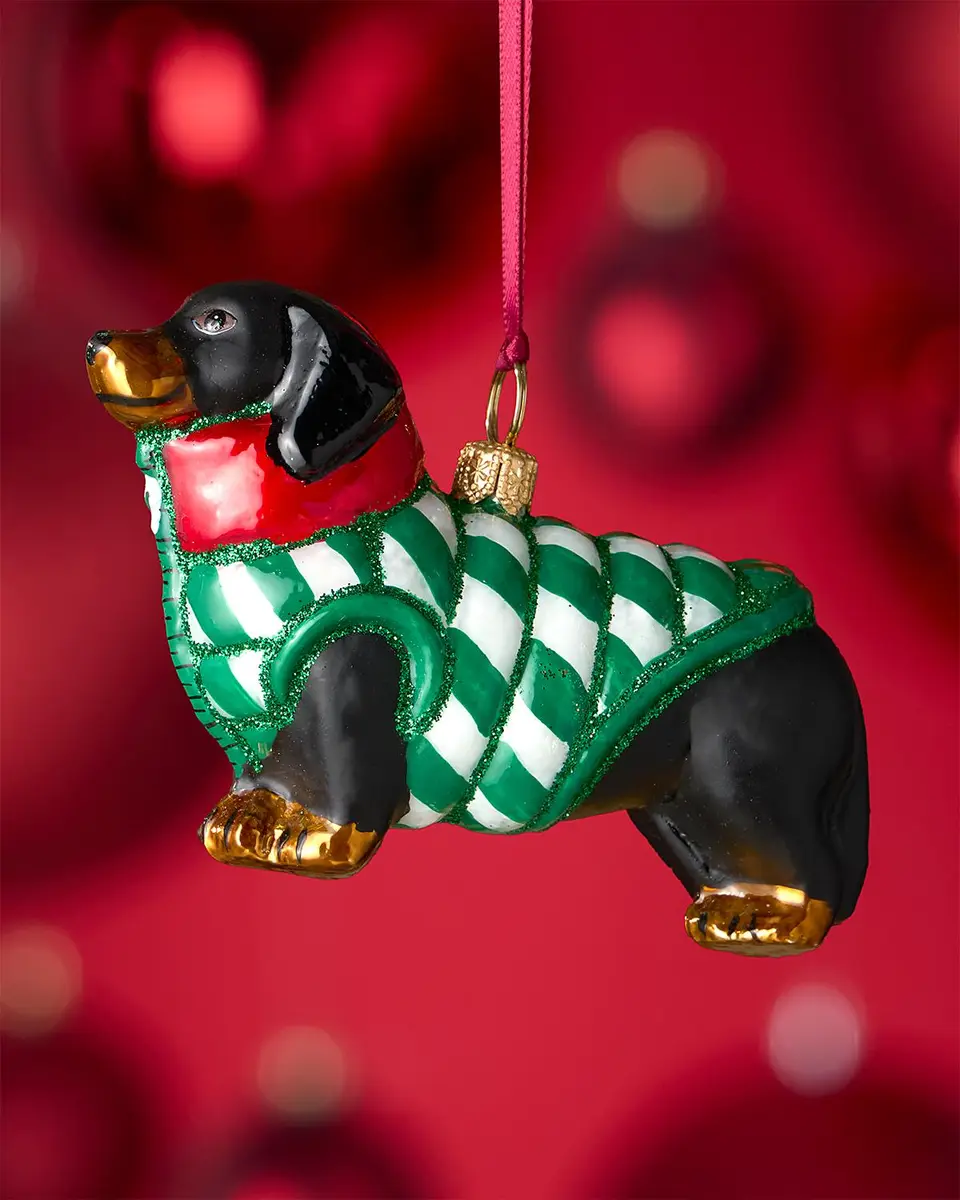 Joy To The World Collectibles Black Dachshund in Green Candy Cane Puffer Vest Christmas Ornament | Thumbnail 2 Joy To The World Collectibles Black Dachshund in Green Candy Cane Puffer Vest Christmas Ornament | Thumbnail 2