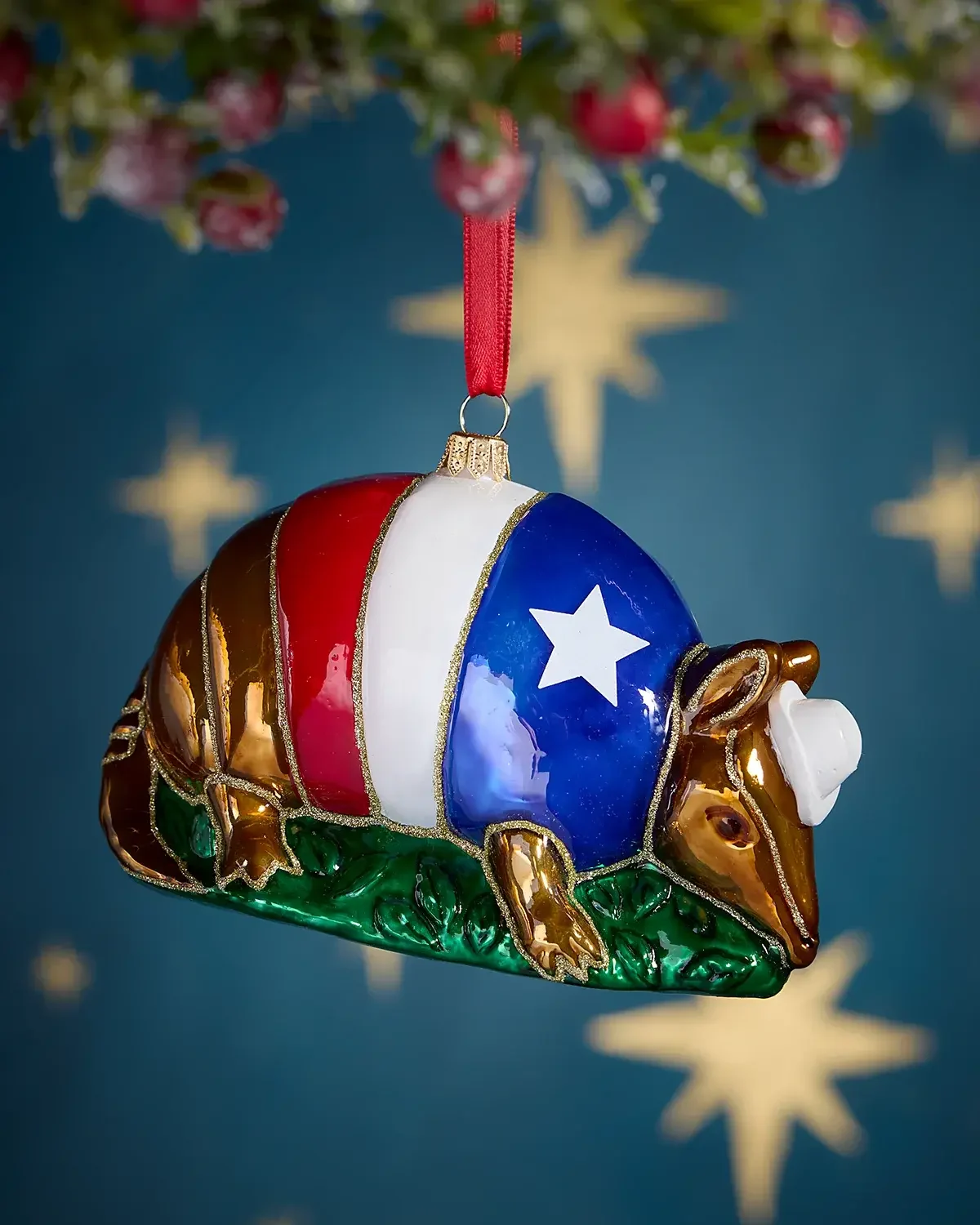 Joy To The World Collectibles Texas Armadillo with 3D Cowboy Hat Christmas Ornament