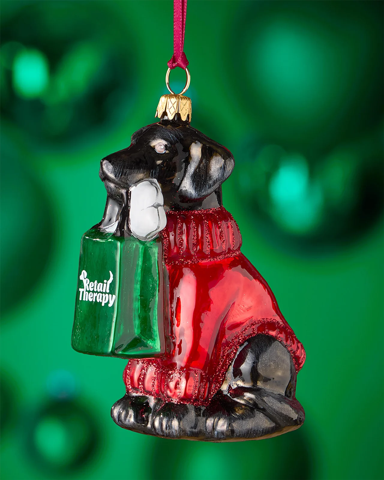 Joy To The World Collectibles Black Lab with Retail Therapy Bag Christmas Ornament