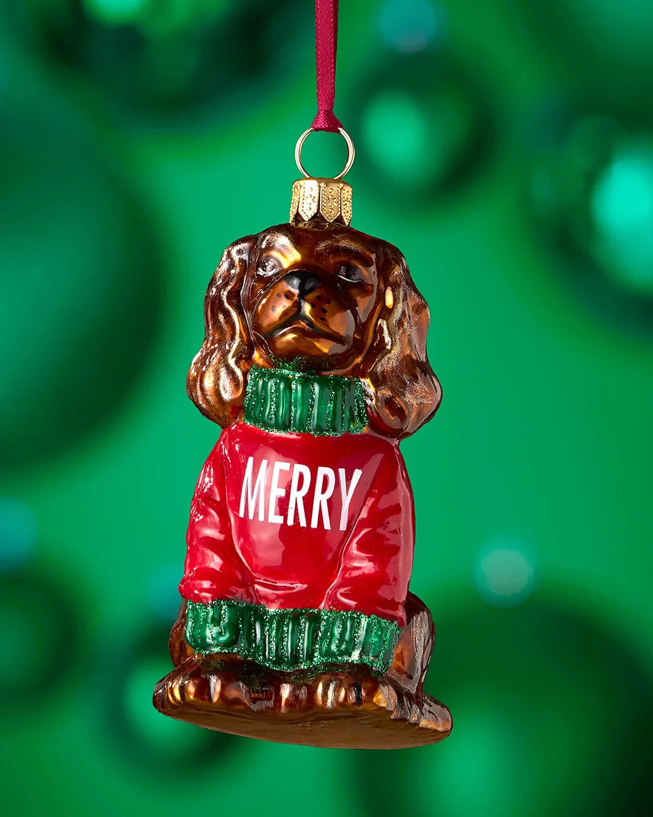 Joy To The World Collectibles Ruby Cavalier King Charles Spaniel in "Merry" Sweater Christmas Ornament