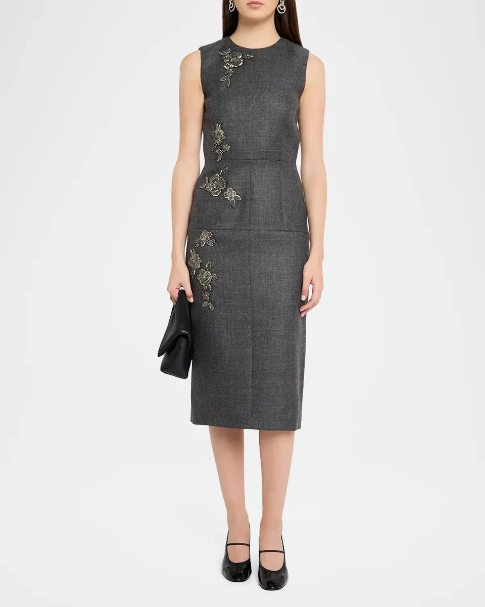 Dice Kayek Embellished Tailored Wool Sleeveless Midi Dress | Thumbnail 2