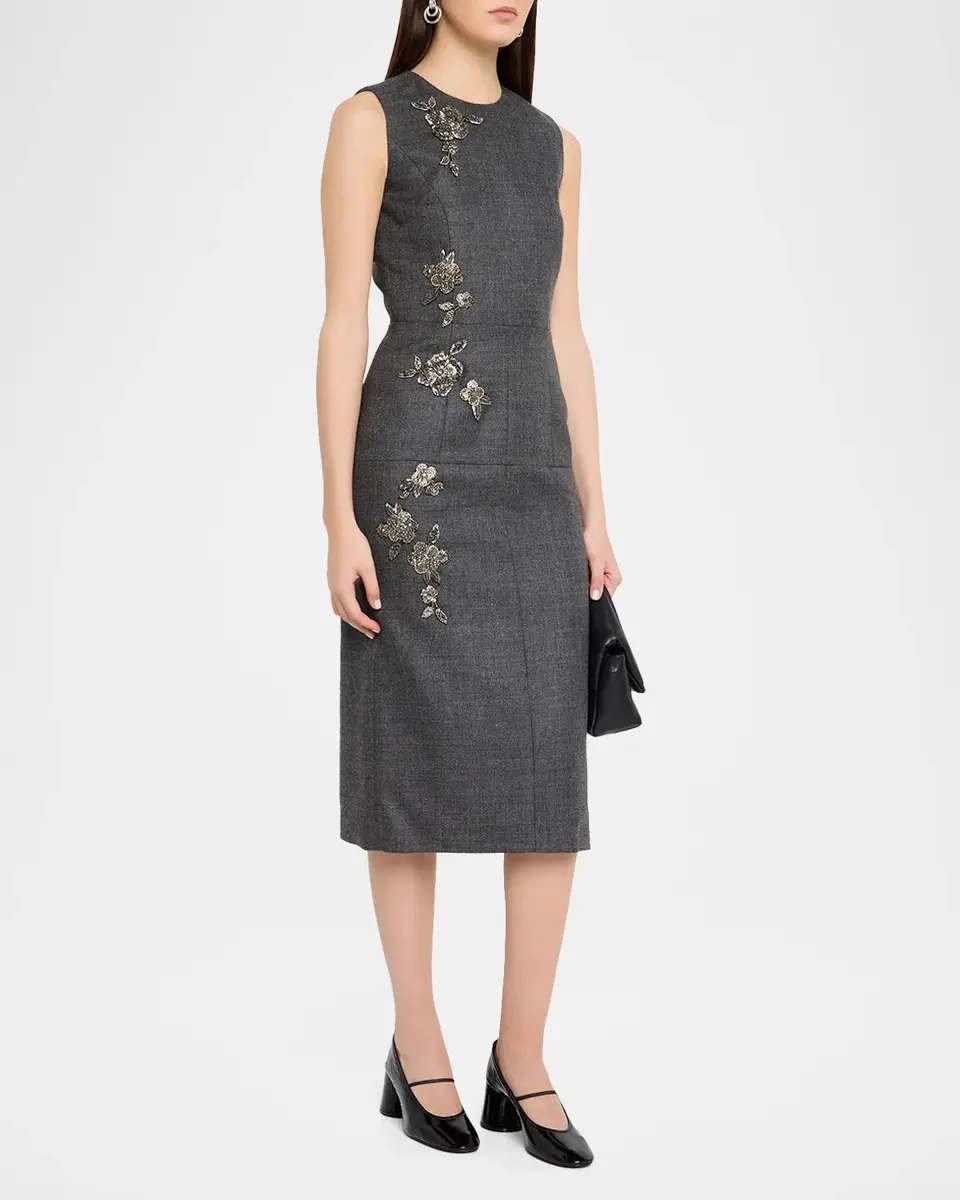 Dice Kayek Embellished Tailored Wool Sleeveless Midi Dress | Thumbnail 4