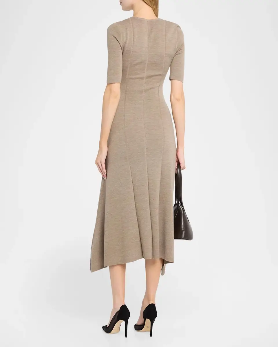 Maria McManus Buttoned Elbow-Sleeve Wool Midi Dress | Thumbnail 3 Maria McManus Buttoned Elbow-Sleeve Wool Midi Dress | Thumbnail 3