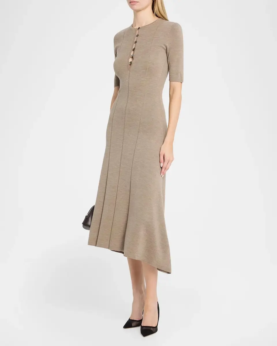 Maria McManus Buttoned Elbow-Sleeve Wool Midi Dress | Thumbnail 4 Maria McManus Buttoned Elbow-Sleeve Wool Midi Dress | Thumbnail 4