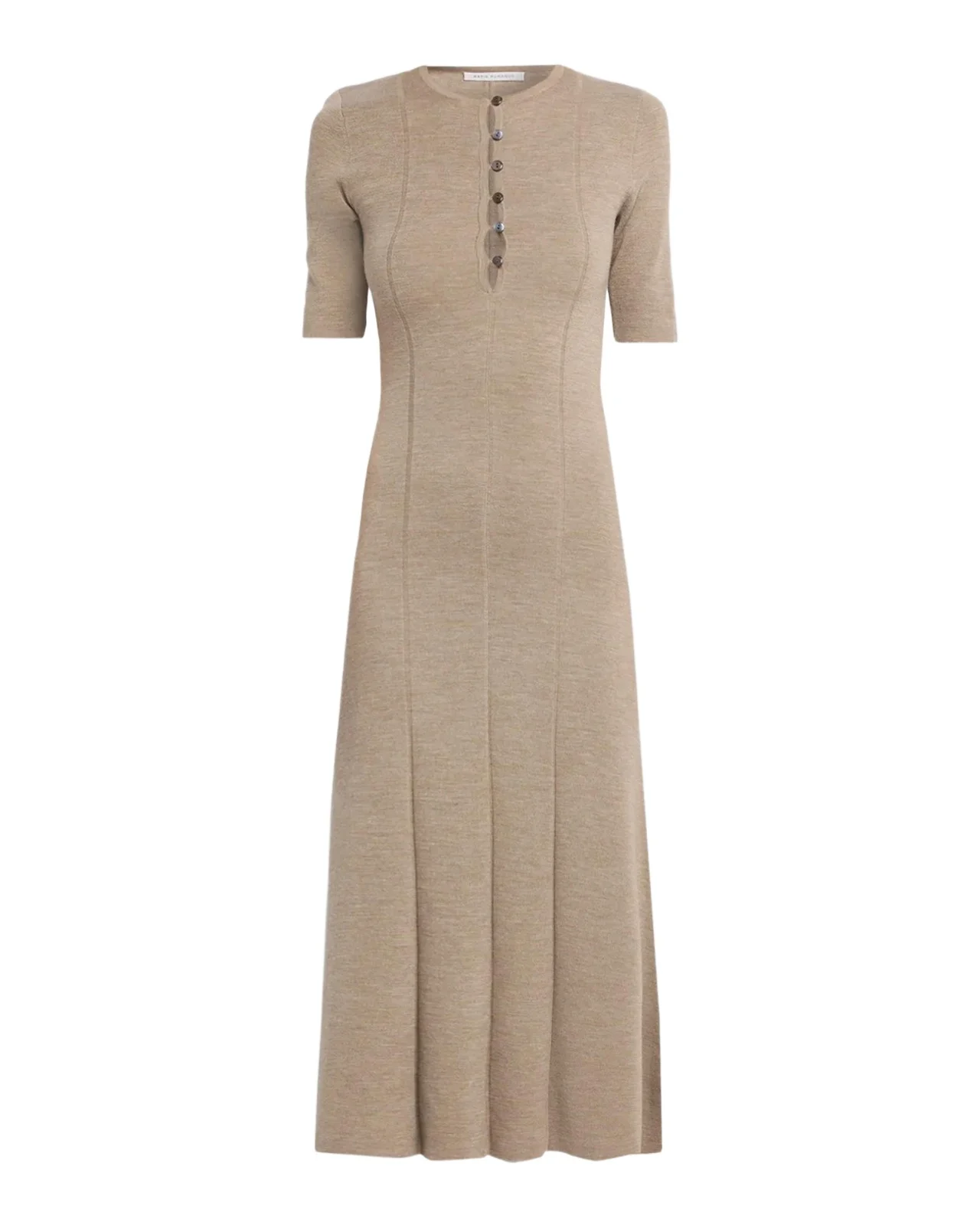 Buttoned Elbow-Sleeve Wool Midi Dress Buttoned Elbow-Sleeve Wool Midi Dress