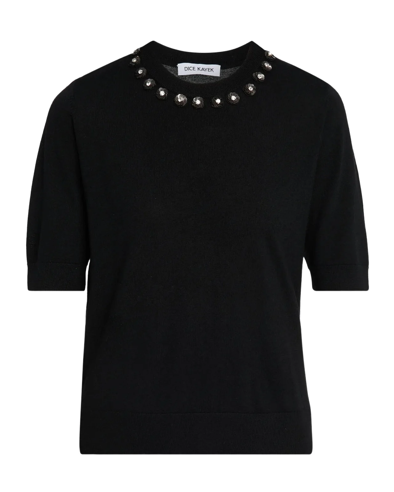 Dice Kayek Embellished Crewneck Short-Sleeve Wool Sweater