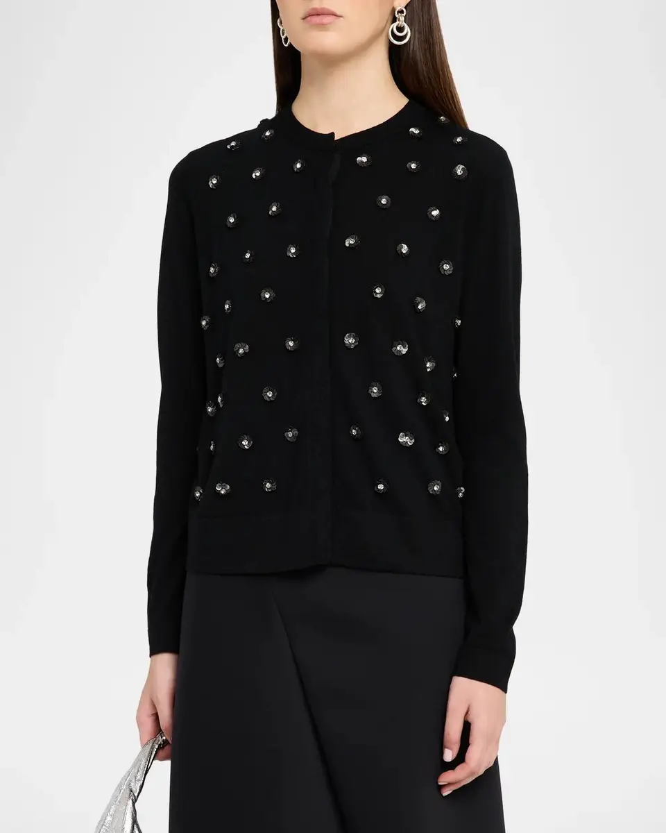 Dice Kayek Flower Embellished Wool Crewneck Cardigan | Thumbnail 4