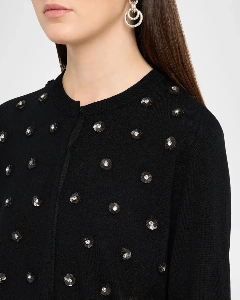 Dice Kayek Flower Embellished Wool Crewneck Cardigan | Thumbnail 5