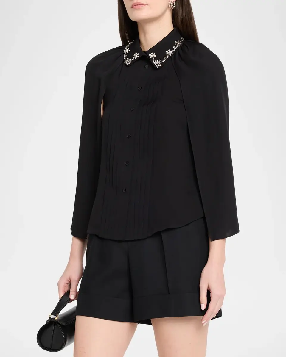 Dice Kayek Embellished-Collar Pleated Silk Cape Shirt | Thumbnail 4 Dice Kayek Embellished-Collar Pleated Silk Cape Shirt | Thumbnail 4