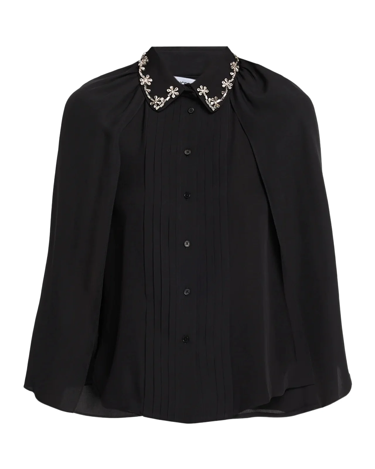 Dice Kayek Embellished-Collar Pleated Silk Cape Shirt