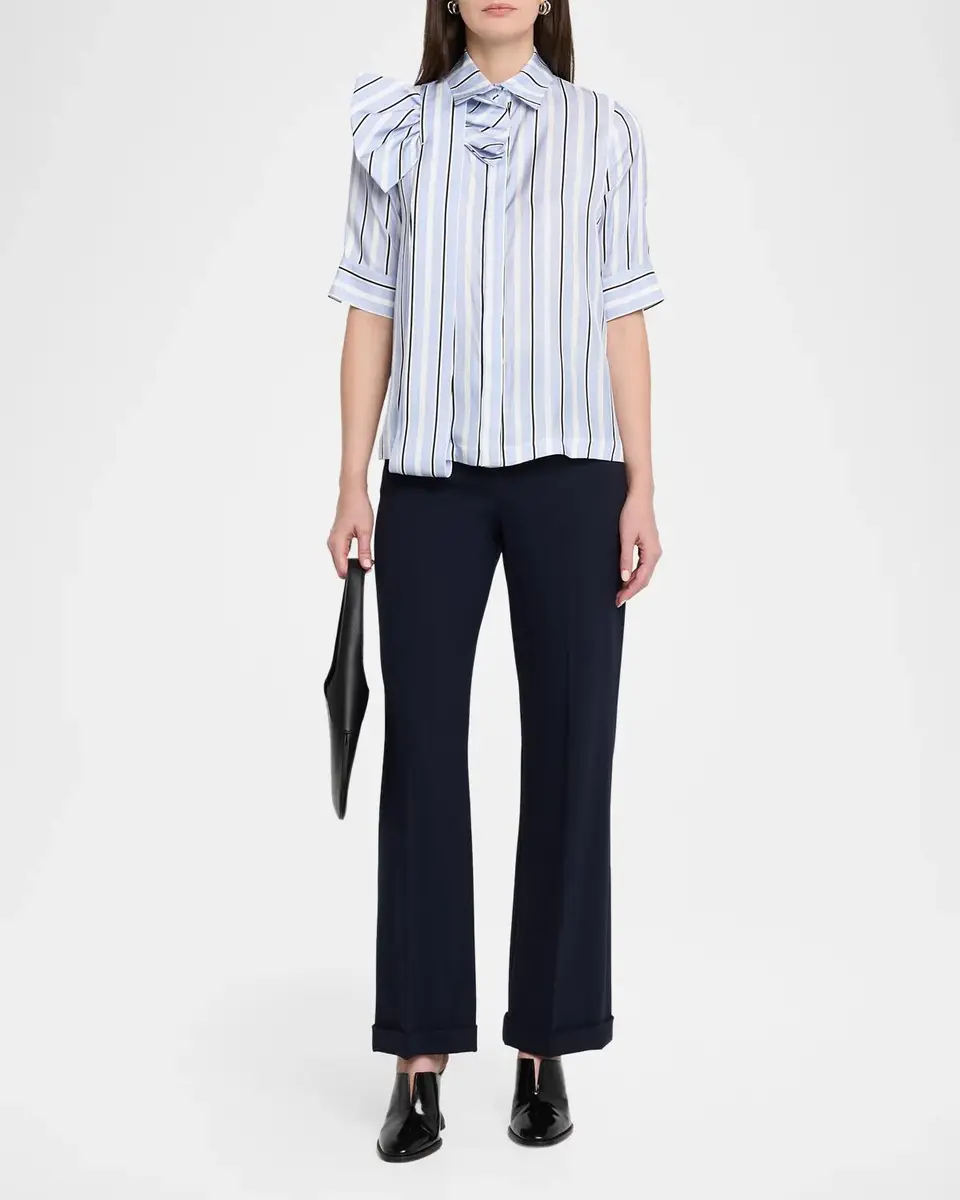Dice Kayek Short-Sleeve Striped Silk Bow Button-Down Shirt | Thumbnail 2 Dice Kayek Short-Sleeve Striped Silk Bow Button-Down Shirt | Thumbnail 2