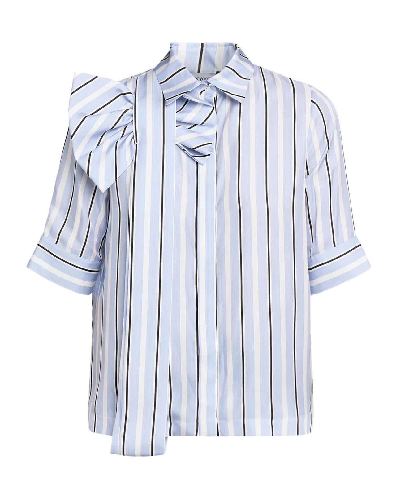 Dice Kayek Short-Sleeve Striped Silk Bow Button-Down Shirt