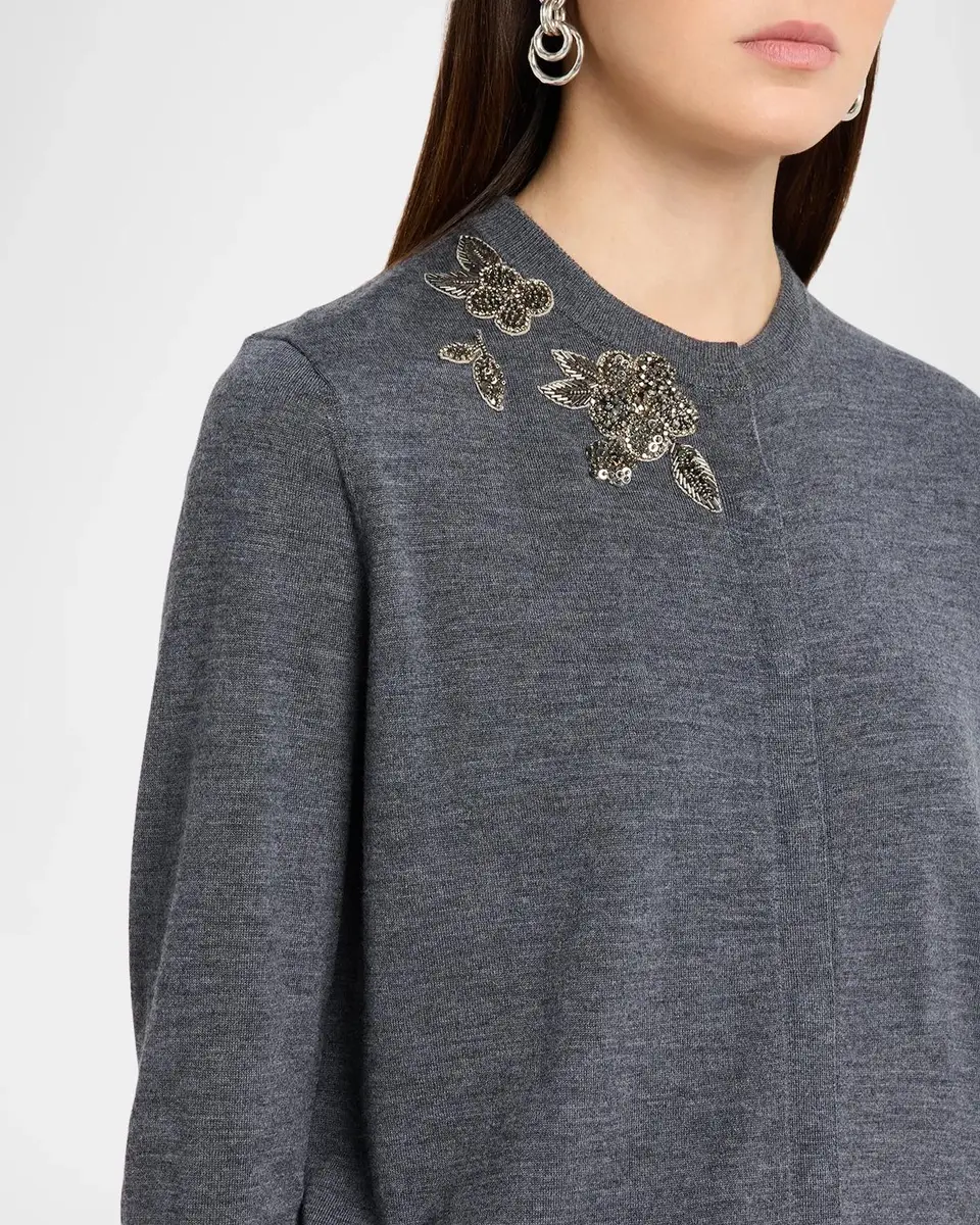 Dice Kayek Floral Embellished Wool Crewneck Cardigan | Thumbnail 5 Dice Kayek Floral Embellished Wool Crewneck Cardigan | Thumbnail 5