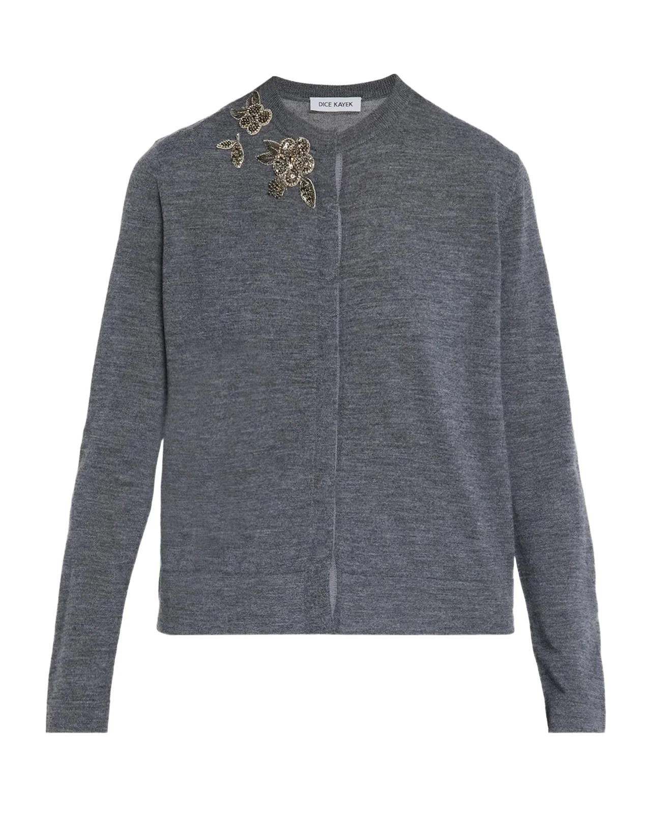 Dice Kayek Floral Embellished Wool Crewneck Cardigan
