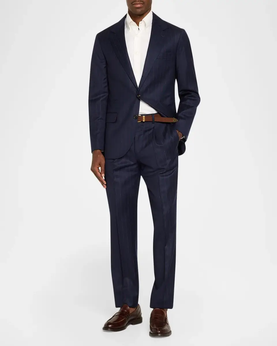 Brunello Cucinelli Men's Wool Chalk Stripe Two-Piece Suit | Thumbnail 2